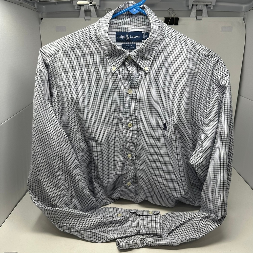 Ralph Lauren Button Down Men M Blue Blake Plaid Long Sleeve Cotton Shirt